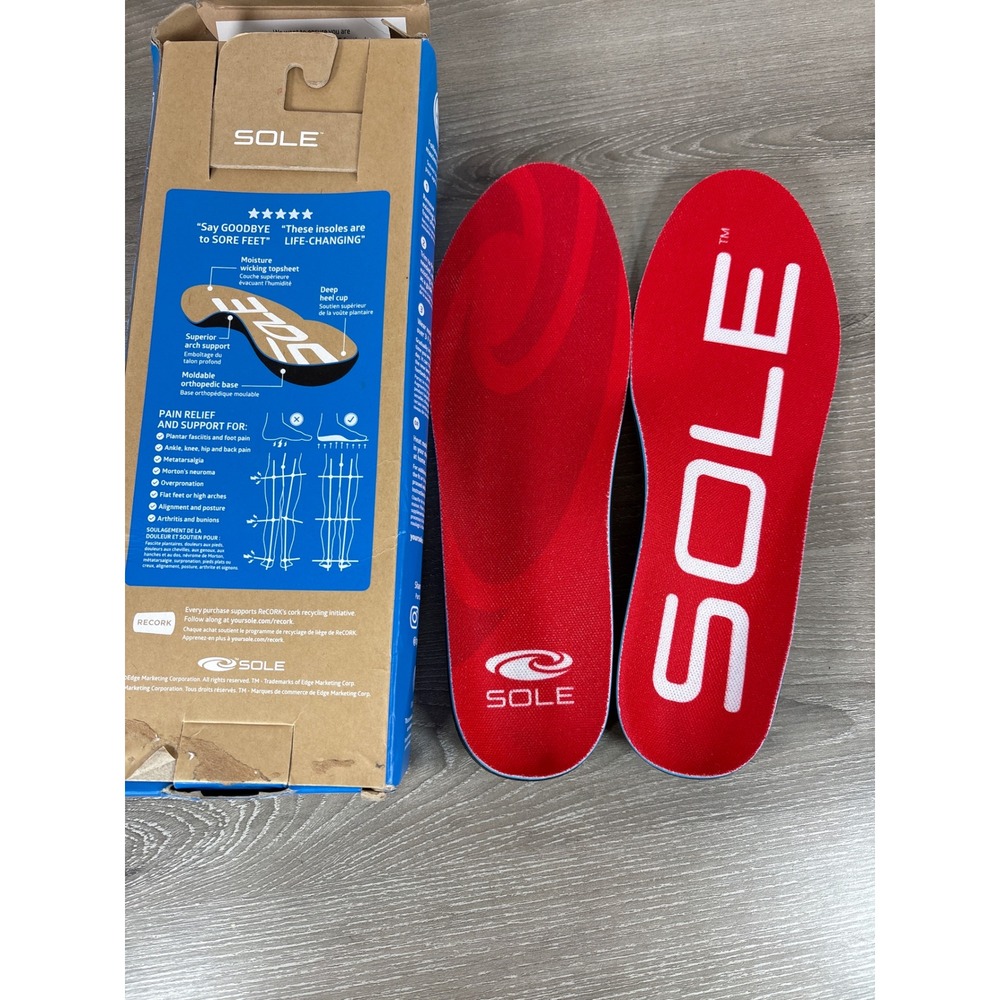 SOLE Active Medium Orthopedic Insoles Red Heat Moldable M 7 W 9 NEW -Open box-